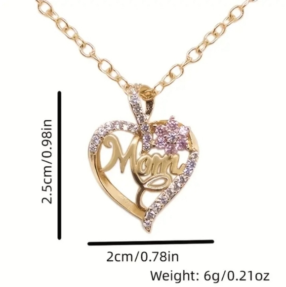 Creative Trendy Elegant Exquisite Heart Flower "MOM" Pendant Necklace - Picture 4 of 4